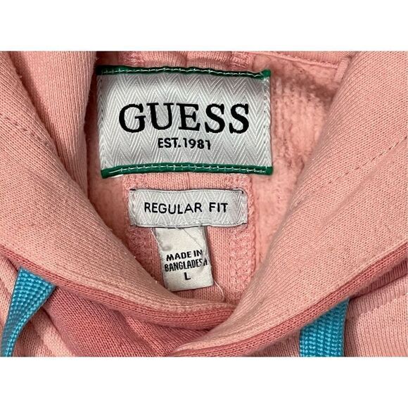 Guess Heavyweight Hooded Sweatshirt Hoodie Unisex Retails $118 Peach Colorblock - Picture 5 of 13